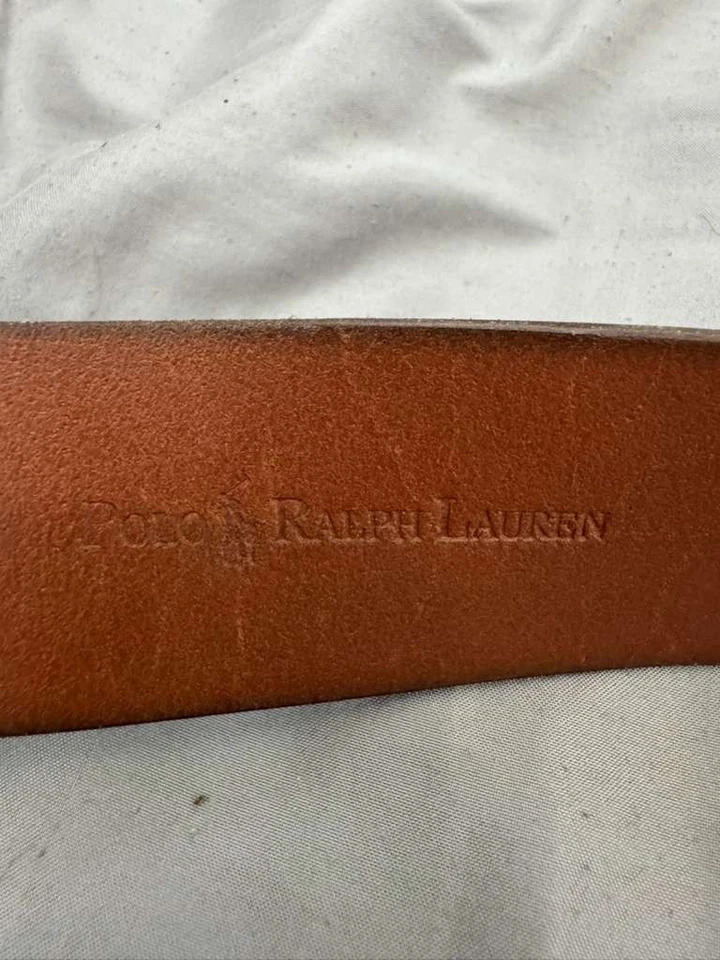 Cinturón Polo Ralph Lauren Cuero Marrón Latón Anillo en D Talla XL Hecho en China Foto 3 de 4