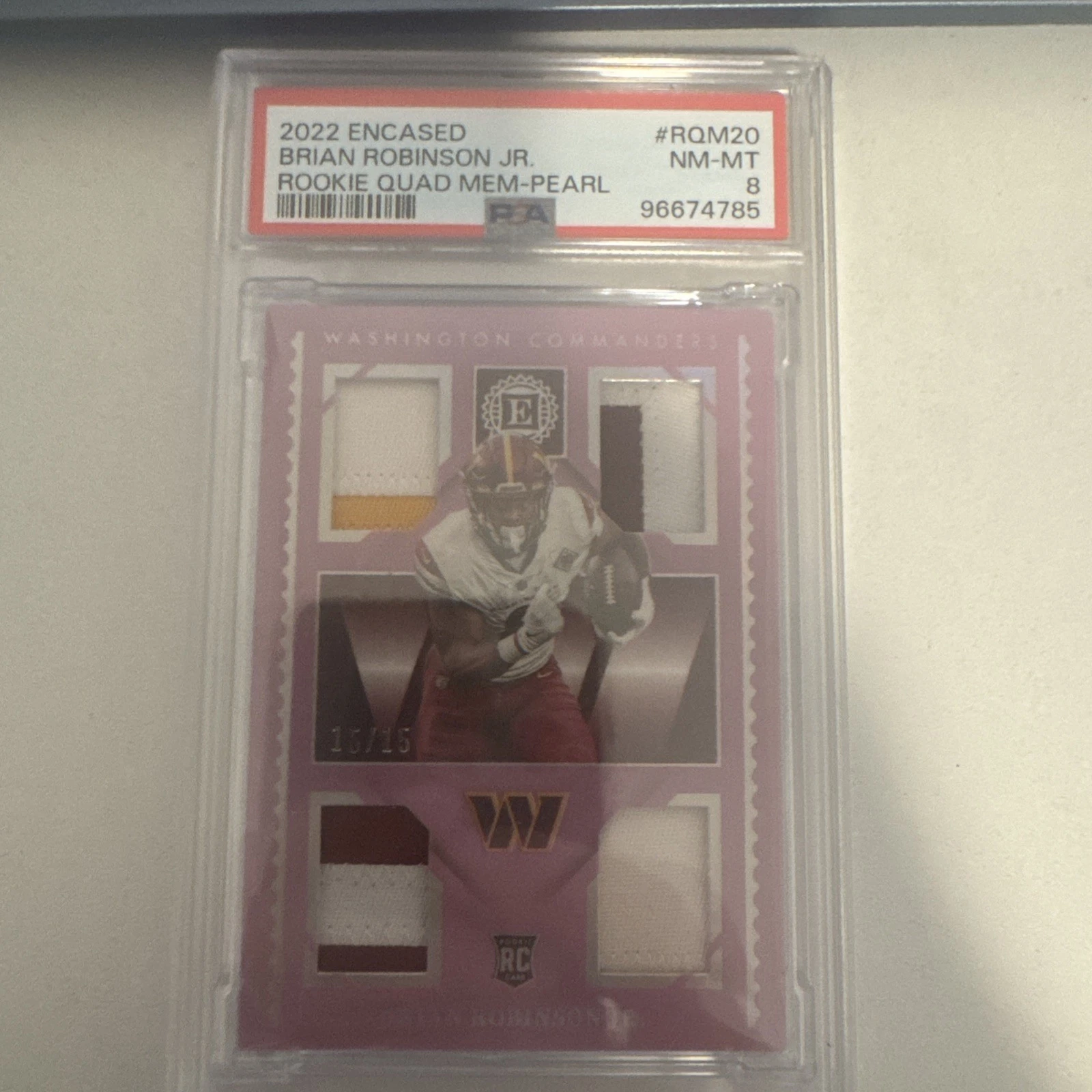 Brian Robinson Jr. Panini Encased Rookie Quad Memorabilia #RQM20 Pearl