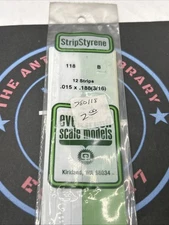 Evergreen Scale. Polystyrene Strips. 14" 118. .015 x .188 (10)