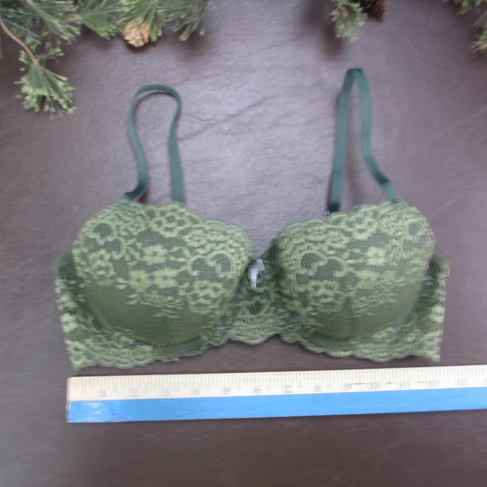 Gilligan & O'Malley Bra Womens 34C Green Lace Underwire Push-Up Padded Demi - Image 2 of 4