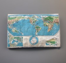 Large Denoyer-Geppert World Canvas Back Wall School Map 63 X 40” - 1965 Vtg
