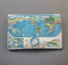 Large Denoyer-Geppert World Canvas Back Wall School Map 63 X 40” - 1965 Vtg