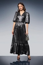 Dorothy Perkins Silver Maxi Dress Womens Party Dresses