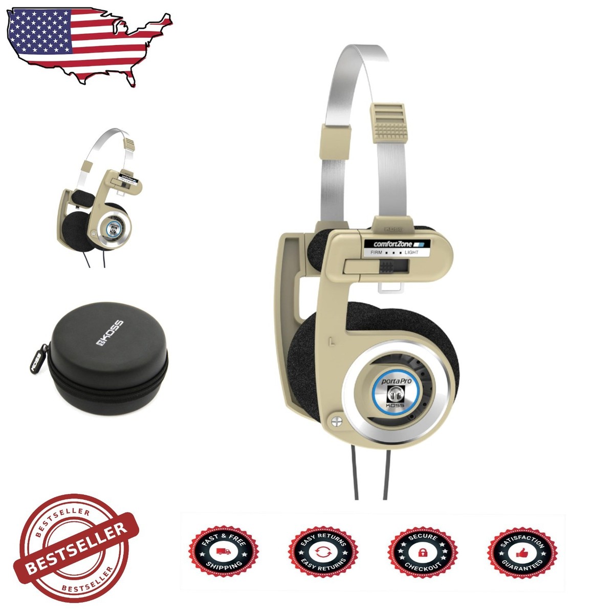 Koss Porta Pro Classic Headphones - Rhythm Beige, Wired 3.5mm, Mic