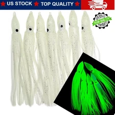 50X Glow Octopus Squid Skirt Luminous Soft Lure Hoochies Bait Fishing Lure White