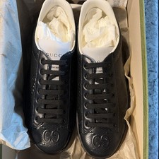 Gucci Ace Black GG Embossed Leather Monogram ...