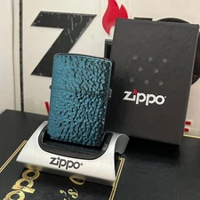 Zippo Blue Double Sided Hammer Finish Lighter 2003 Rare Used