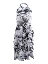 MSK Women's Floral-Print Ruffle Dress (8, Black/White) 192081023365