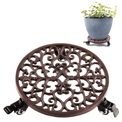 Capacity 350 lbs Plant Caddy with Wheels Heavy Duty Cast Iron Plant Stand wit...