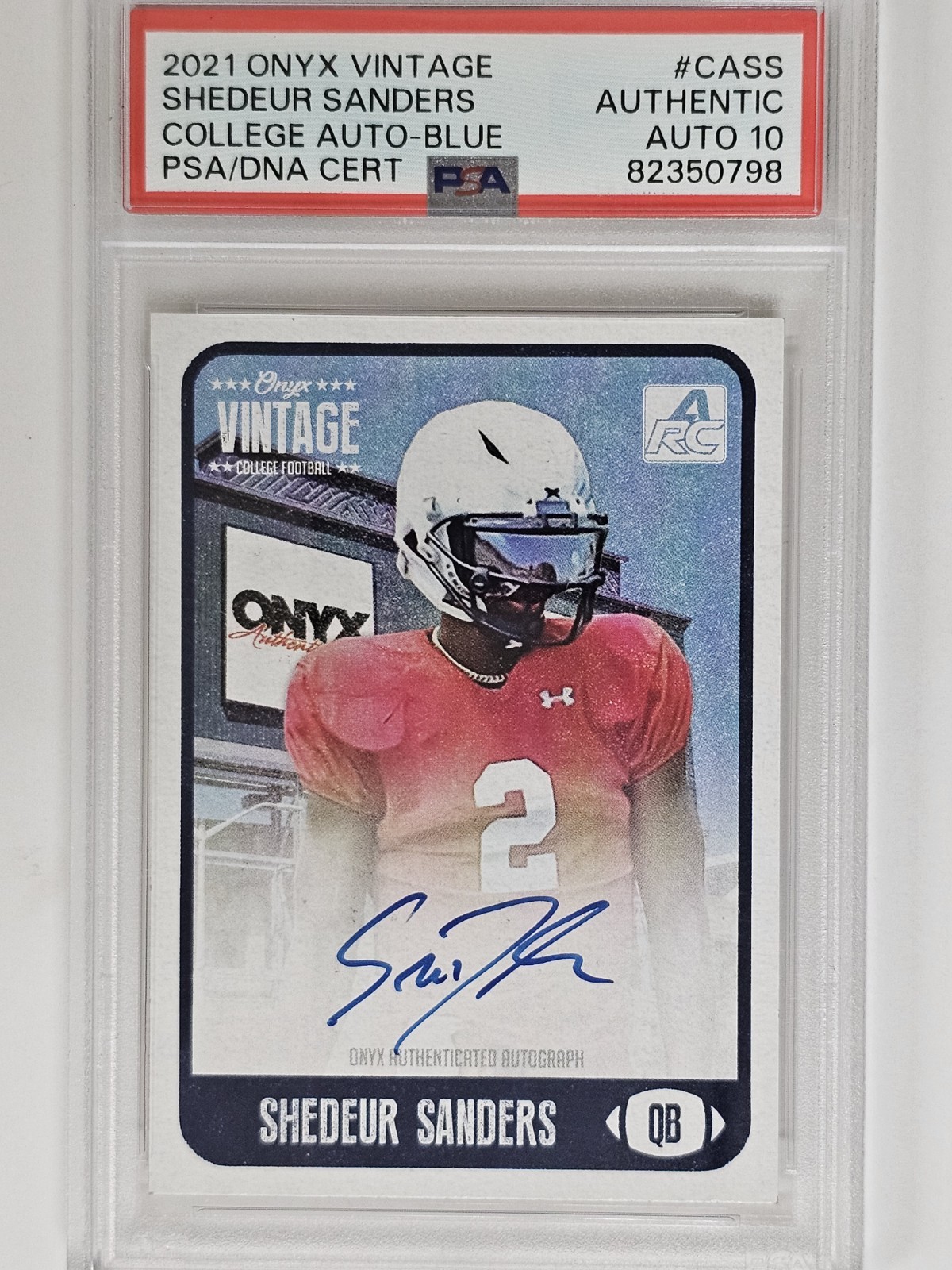Shedeur Sanders 2021 ONYX Vintage Football Blue Ink Auto /400 PSA Auth Auto 10 
