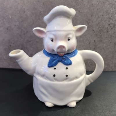 Vintage 80er Neuheit Sammlerstück Teekanne Schwein Koch