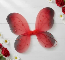 RED Butterfly Fairy Organza WINGS Glitter & Gemstones Choose Size