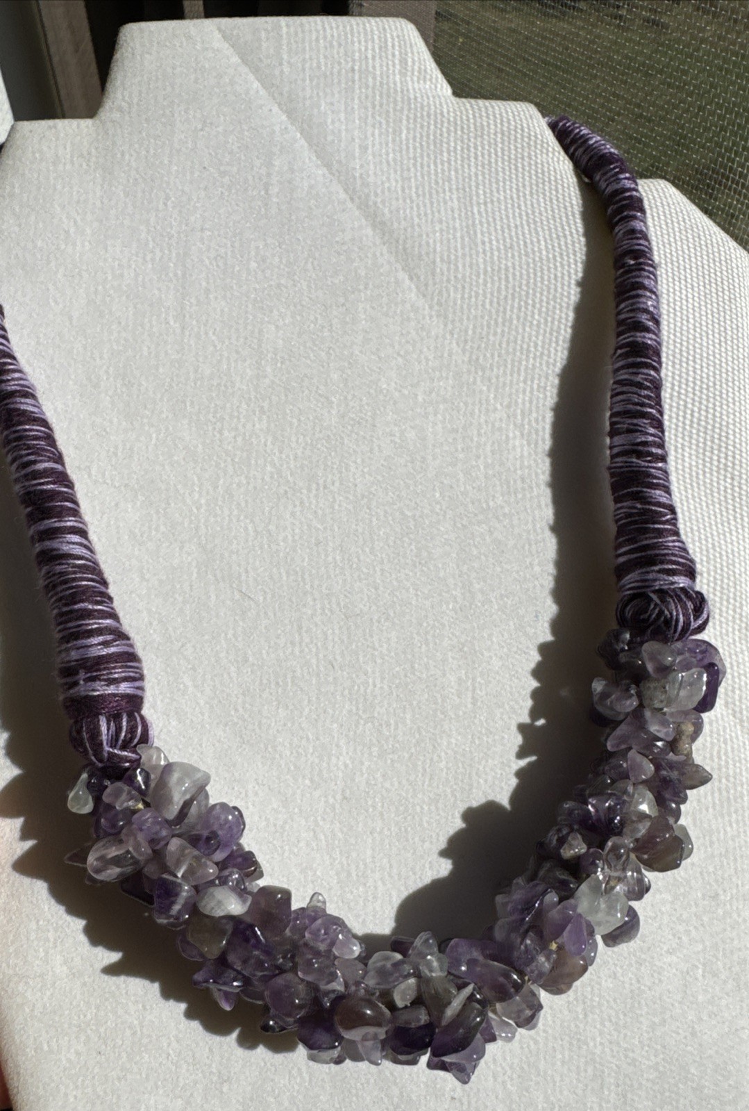Amethyst Chip Bead Statement Necklace Purple Thre… - image 11