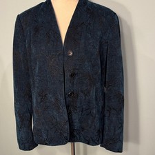 Coldwater Creek Midnight dark teal Blue Textured Blazer Size L