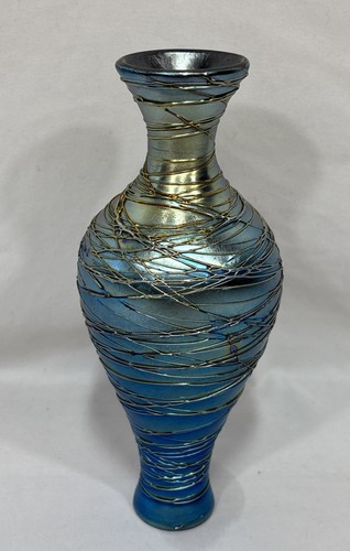 Lampada antica vintage Victor Durand filettata vetro artistico parte base blu iridescente