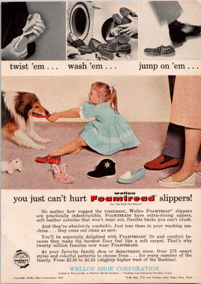 Wellco FoamTread Slippers Vintage Magazine Ad 1959 Shoes Washable Durable