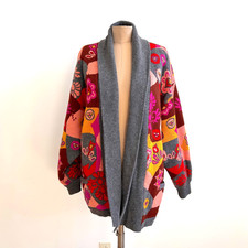 ESCADA 1980s Wool Cardigan Sweater Oversized Colorful Wool As Is Upcycling Ready
