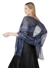 Shawls and Wraps for Evening Dresses Lace Scarfs for Women Pashmina Navy2