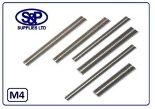 M4 (4mm - 4MM) A2 STAINLESS STEEL THREADED BAR ALLTHREAD STUD ST/ST UPTO 350MM