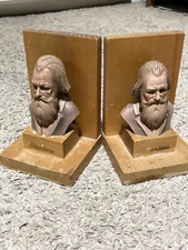 Vintage 1957 Anri de Mass Toriart Busts of Brahms  Wood & Resin Bookends Italy