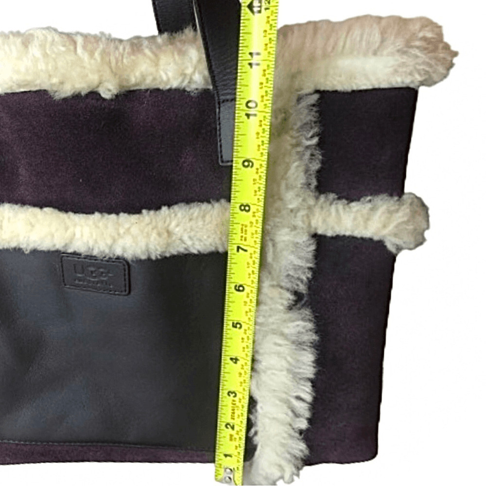 UGG Large Plum & Ivory Leather Shearling Sheepskin Tote Bag MINT CONDITION image 6