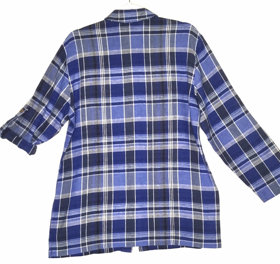 Camisa Karen Scott Sport azul xadrez mistura de linho botão frontal - Imagem 4 de 4