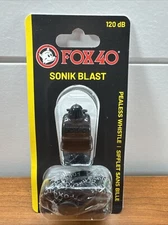 Fox 40 Sonik Blast CMG Whistle Black Two-Chamber Pealess Cushioned Mouth 1 MileF