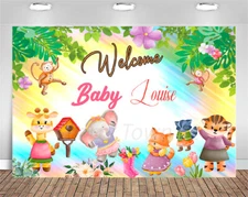 Welcome baby Backdrop Banner –Safari Wild one Backdrop photo booth 7x5ft