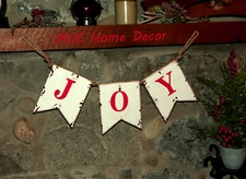 Large Metal Hanging Christmas Sign Banner Pennant On Jute Rope 'JOY'