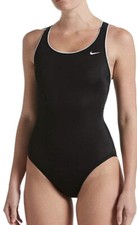 Nike Womens Solid Raceback One Piece Black Swimsuit Competition Tour SZ L New
