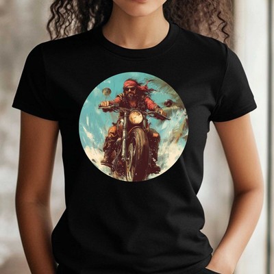 Frauen T-Shirt Pirat auf Motorrad Motiv Baumwolle Größe S bis 3XL