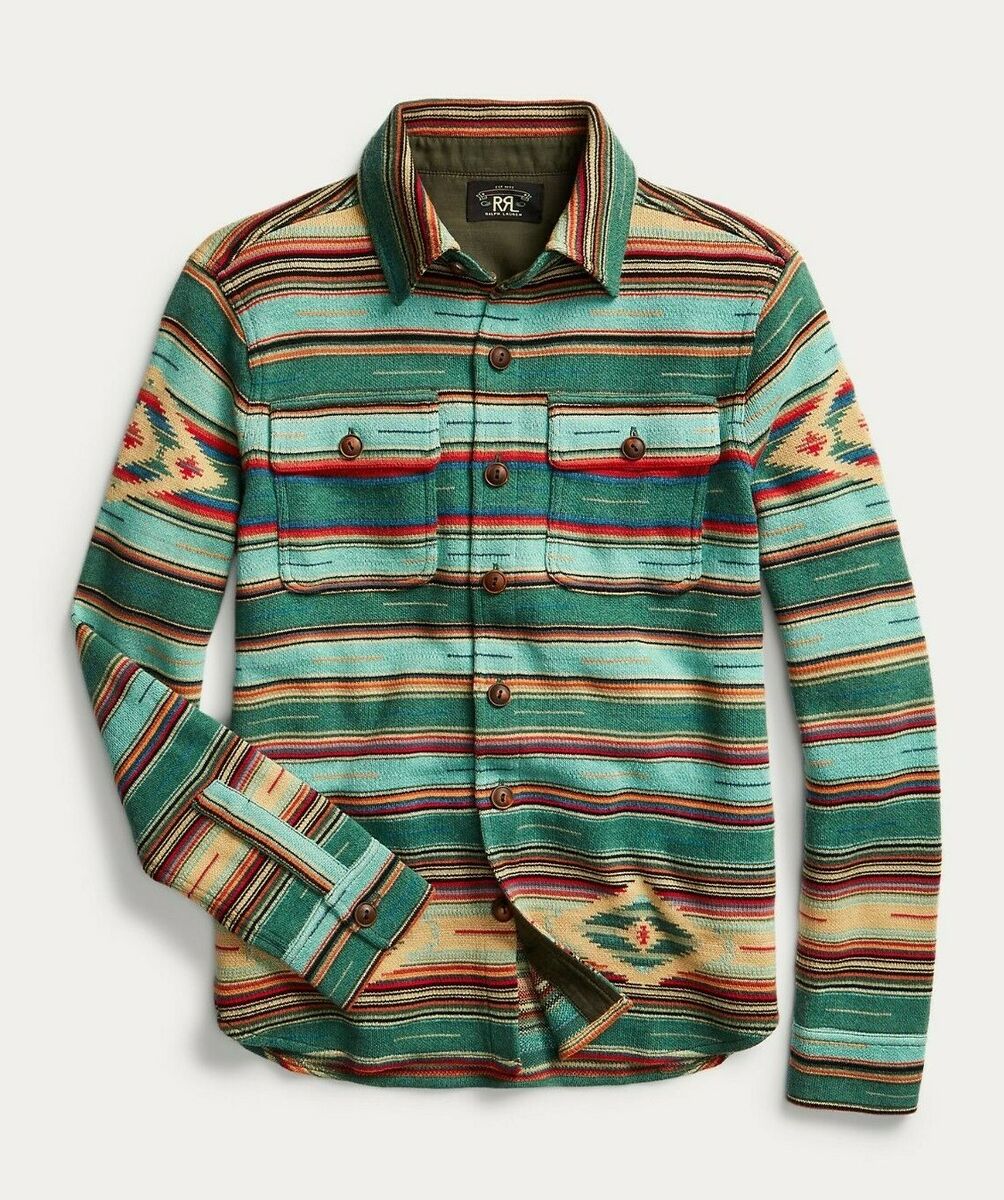RRL Ralph Lauren Striped Green Serape Southwestern Work RRL Ralph Lauren Striped Green Serape Southwestern Work