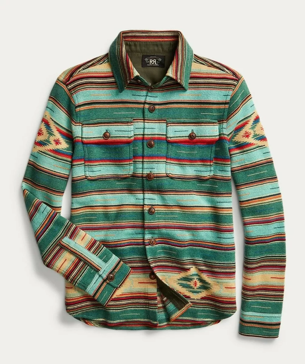 RRL Ralph Lauren Striped Green Serape Southwestern Work Shirt