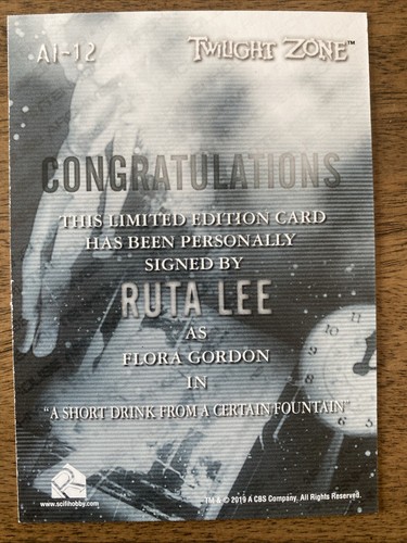 2019 Twilight Zone Ruta Lee AI-12 Serling Edition Inscription Autograph Var D - Picture 2 of 2