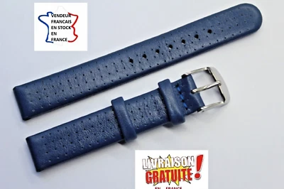 Bracelet montre ; 14 mm , BLEU NAVY ;CUIR VERITABLE ;boucle ARGENTEE / 013-2 - Photo 1/2