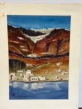 Watercolor painting possibly Santorini signed “Santorin” with monogram 23.5”x17”