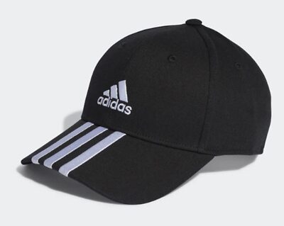 Adidas Men 3-Stripe Twill Cotton Caps Baseball Hat Black Casual