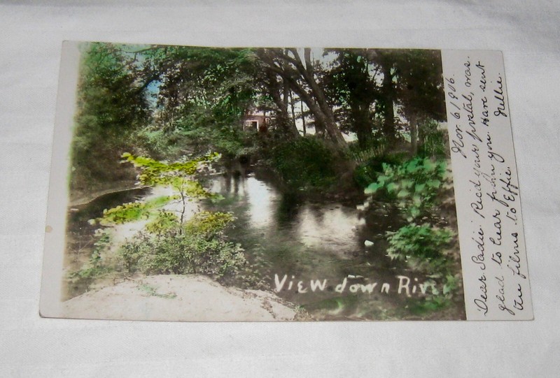 1906 EAST NORTON MA TINTED REALPHOTO POSTCARD “VIEW DOWN RIVER” EAST NORTON post