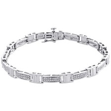Real Diamond Link Statement Fancy Pave Bracelet 925 Sterling Silver 7" 1/7 CT.