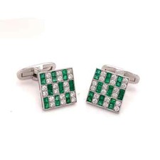Wonderful 925 Silver Men's 2.30 CT Green Emerald  Women's Fabulous Cuff Links
