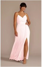 David's Bridal Spaghetti Strap Ruched Waist Mesh Dress Petal Size 4 Style F19944