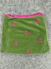 Lilly Pulitzer Wrap Skirt Girls 4 Green Corduroy Skirt Embroidered Pink Whales