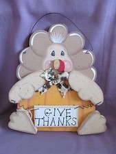 Wood Turkey Plaque "Give Thanks" Primitive Thanksgiving Wall Decor Farmhouse
