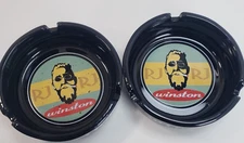 1970s Vintage  Winston Cigarettes Black Glass Ashtray Lot of (2)   3 1/2 inch