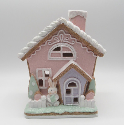 FAUX PASTEL PINK GINGERBREAD VILLAGE HOUSE W/LED LIGHT EASTER DÉCOR NEW
