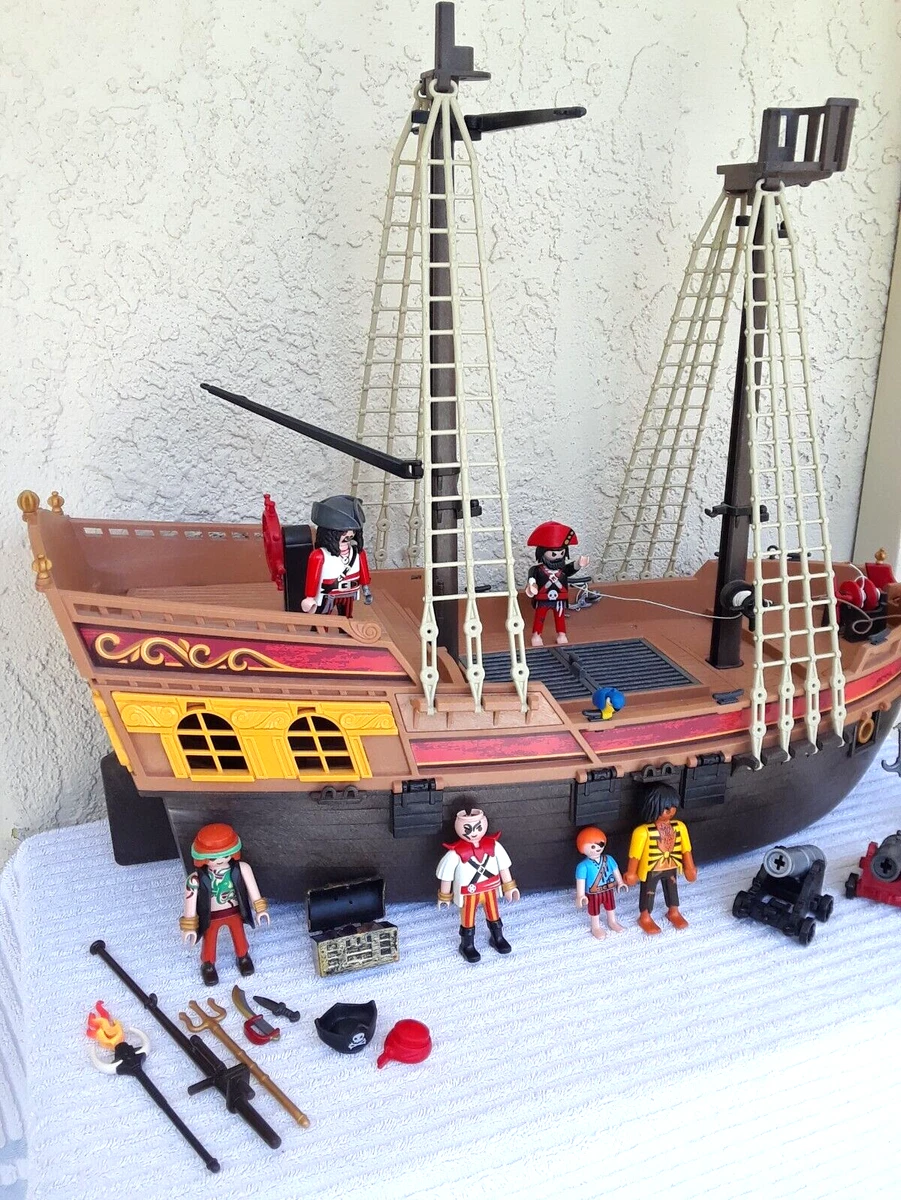 Lot of Playmobil Pirate Ship, figures & accessories; Chest Cannons Weapons  Bird