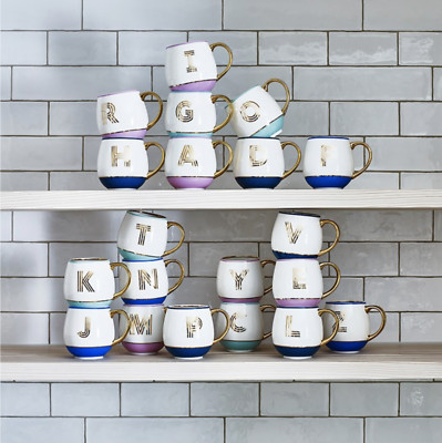 Bombay Duck Alphabet Library Mug Gold Monogram Letter A-Z, B C D E H J M N R S T