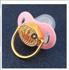 m GIFT IDEA PACIFIER GOLD VIP SHINY CROWN PINK BLUE 0-6 6-18 MONTHS LUXURY