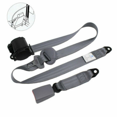 Car Gray 3 Point Seat Front Belt Buckle Kit Automatic Retractable Safety Straps