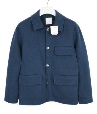 SANDRO Worker Wollmantel Herren MEDIUM Polokragen ungefüttert blau